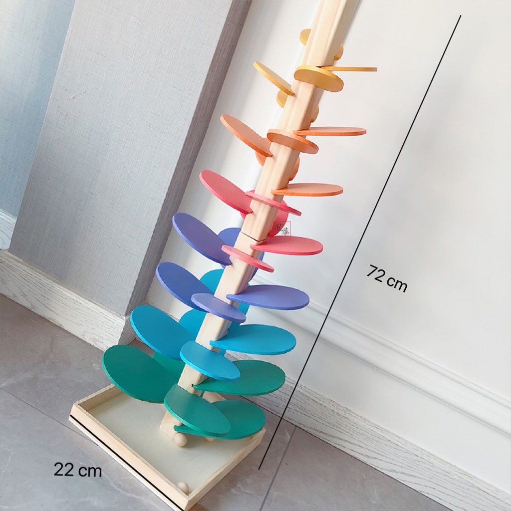 Đồ Chơi Tháp Gỗ Cầu Vồng Âm Nhạc thả bóng cho bé Montessori - Tháp Bóng Nhạc Bằng Gỗ