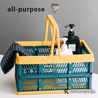 FL Collapsible Storage Shopping Basket Crates Stackable Crate bin Folding Storage Bins Baskets with Handles, Utility Container Organizer Bins for Kitchen Bathroom Grocery Car Trunk Books