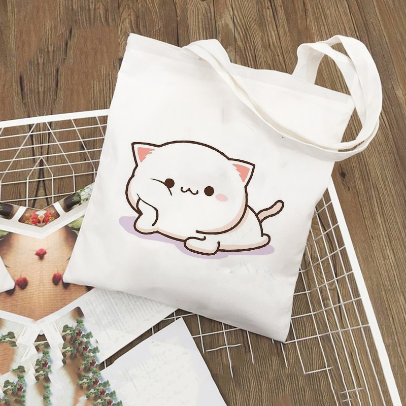 Túi Tote Vải Canvas Hình Cặp Đôi Mèo WICO Dễ Thương