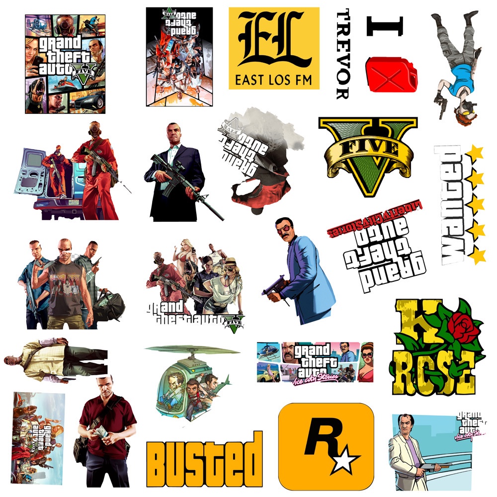 Set 50 hình dán Sticker GTA 5 chống nước dán mũ bảo hiểm laptop xe máy