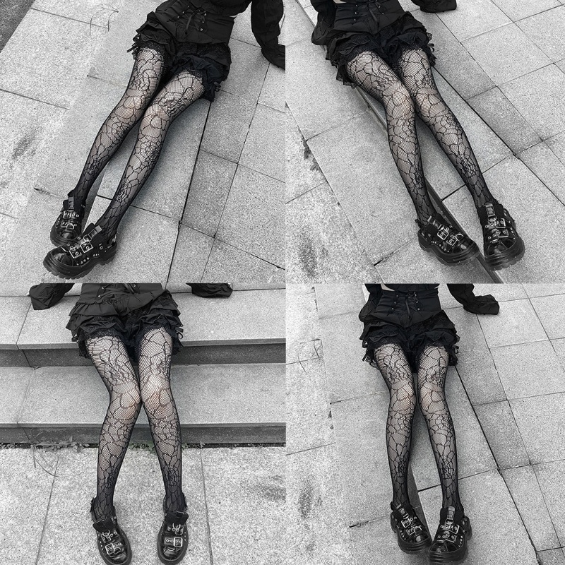 Quần tất lưới đen họa tiết mạng nhện lạ mắt phong cách punk gothic cho nữ