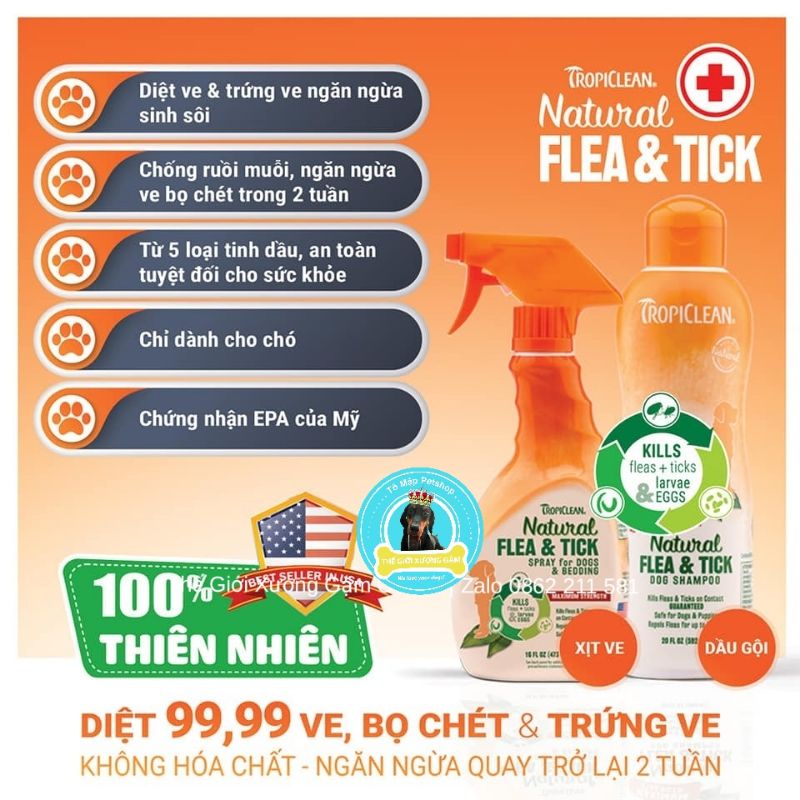 TROPICLEAN FLEA &amp; TICK SPRAY XỊT DIỆT VE BỌ CHÉT CHO CHÓ