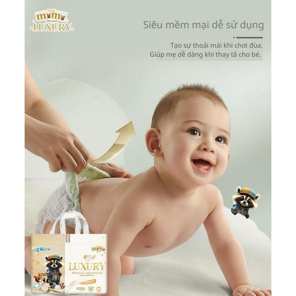 Tả/Bỉm MOMO DIAMOND LUXURY dán/quần NB58/S58/M52/M44/L42/XL40/XXL38/XXXL36/XXXXL34