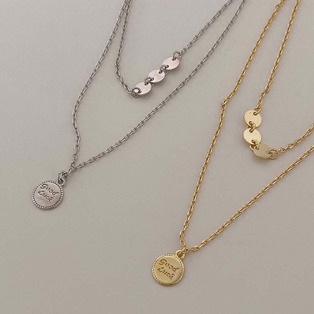 Aaron1 Vòng Cổ Mặt Đĩa Tròn Bằng Đồng Đơn Giản Thanh Lịch May Mắn Hàn Quốc Hai Lớp Thời Trang Cho Nữ