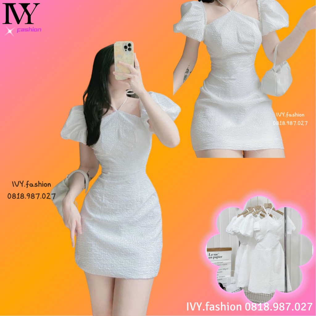 🔥40-65KG🔥 Đầm váy trắng ôm body 🔥gấm xốp🔥 bigsize cổ yếm tay phồng thiết kế đi biển dự tiệc dạo phố bigsize rẻ đẹp