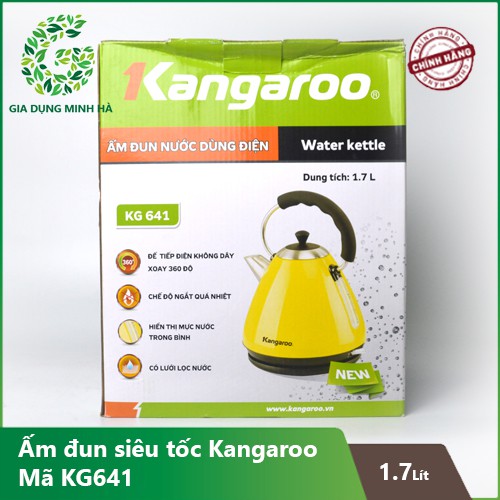 Bình đun nước siêu tốc Kangaroo KG641 – Màu vàng KG 641 – 100% Chính Hãng