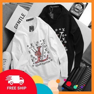 Áo phông dài tay in logo LV cùng nhiều hoạt tiết áo, chất liệu 100% cotton với 2 màu áo đen và trắng