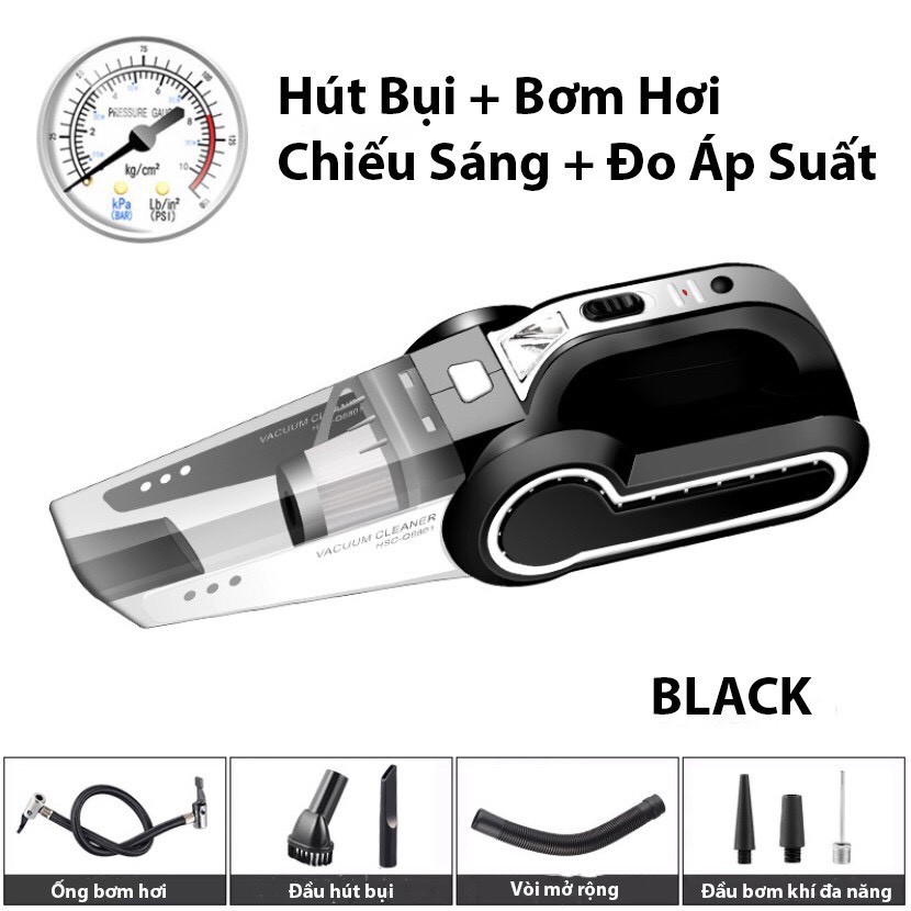 Máy hút bụi kiêm bơm xe, đo áp suất lốp cho xe hơi 4 in 1