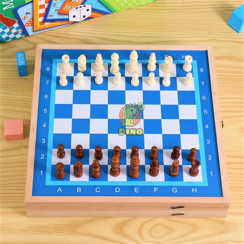 Bộ cờ đa năng 3 trong 1 Cờ vua/Cờ búng/Cờ Ludo ( Cờ cá ngựa), Đồ chơi trẻ em chất liệu gỗ cao cấp - DINO