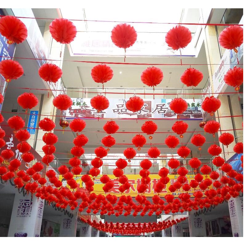 Set 10 lồng đèn đỏ bằng nhựa giấy phong cách trung hoa dùng trang trí nhà cửa