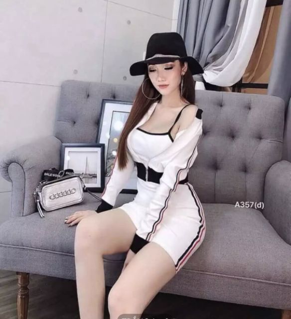SÉT Đầm body và áo khoác sang chảnh(Vải borip dày đẹp)