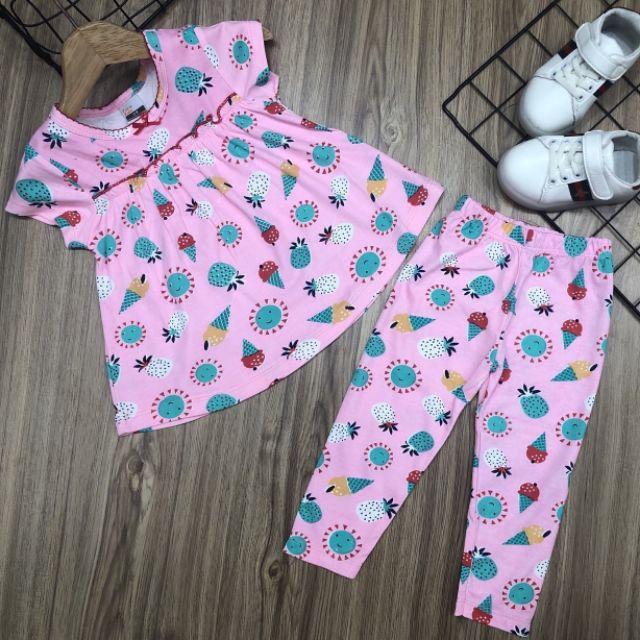 Bộ thun xuất khẩu quần dài cho bé gái (8-21kg)