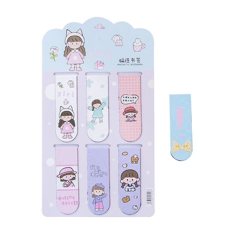 Bộ 6 Kẹp Giấy Hai Mặt Từ Tính Họa Tiết Hoạt Hình Dễ Thương Sáng Tạo