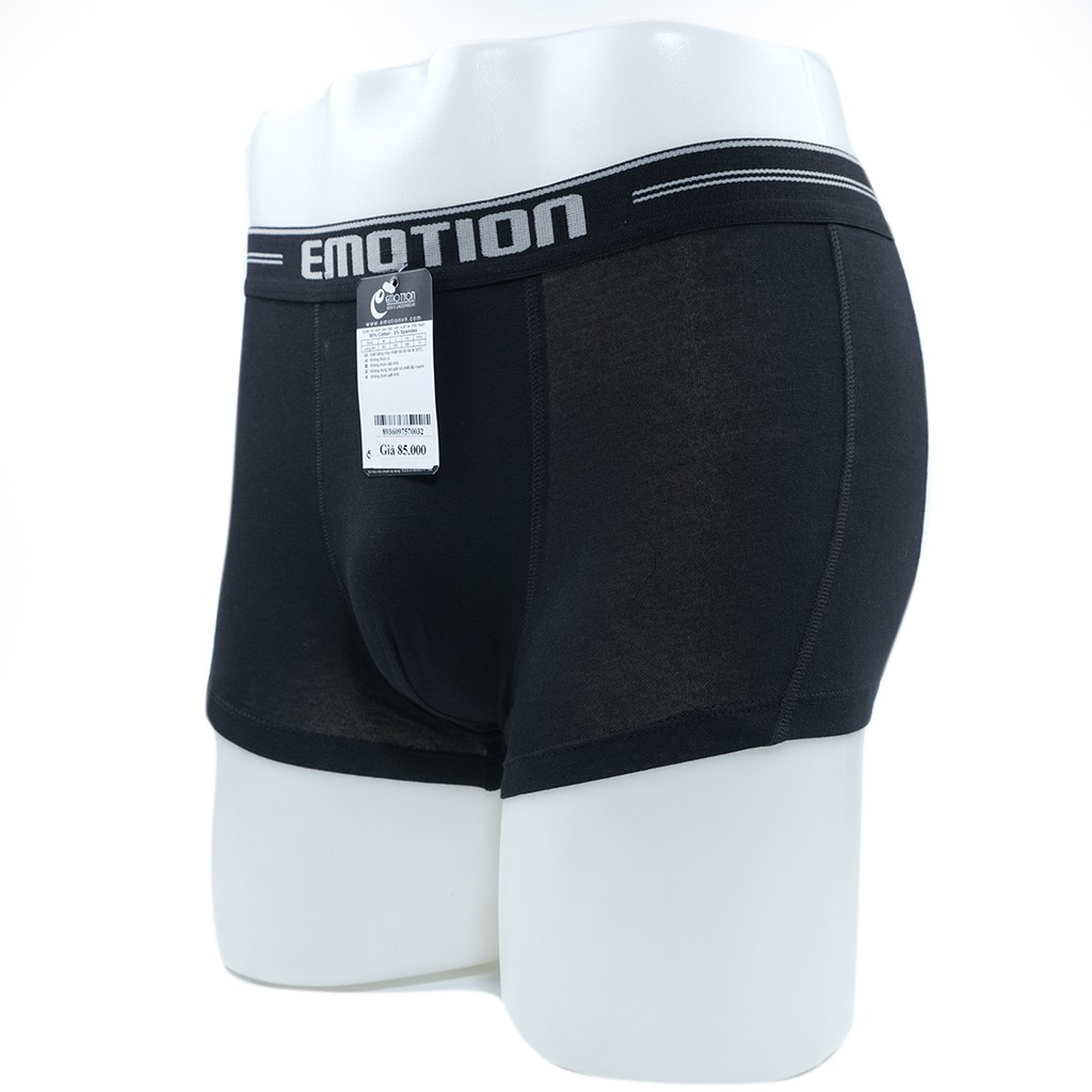 Quần lót Boxer nam EMOTION chữ nổi vải lụa băng tự nhiên thoáng khí, quần sịp đùi nam co giãn cao cấp