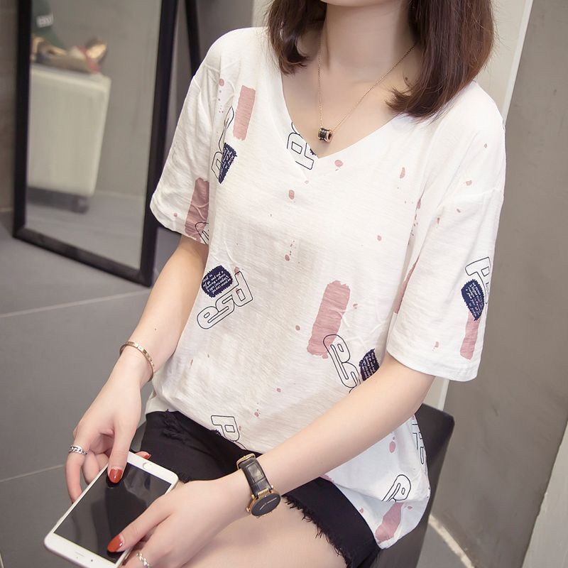 Áo Thun Ngắn Tay Dáng Rộng In Họa Tiết Kiểu Phương Tây Thời Trang Mùa Hè Cho Nữ