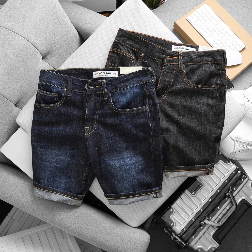 Quần Short Jean nam Lacoste xịn logo cá sấu thêu 2 túi trước 2 túi sau 2 màu CÓ BIG SIZE