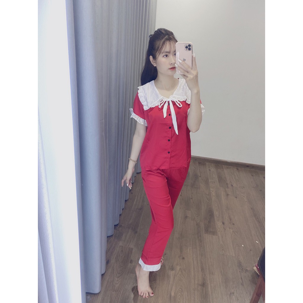 Bộ Đồ Pijama Mặc Nhà - Bộ Lụa Satin Cộc Tay Quần Dài Họa Tiết Cao Cấp [Kèm Hình ảnh Thật ] | BigBuy360 - bigbuy360.vn