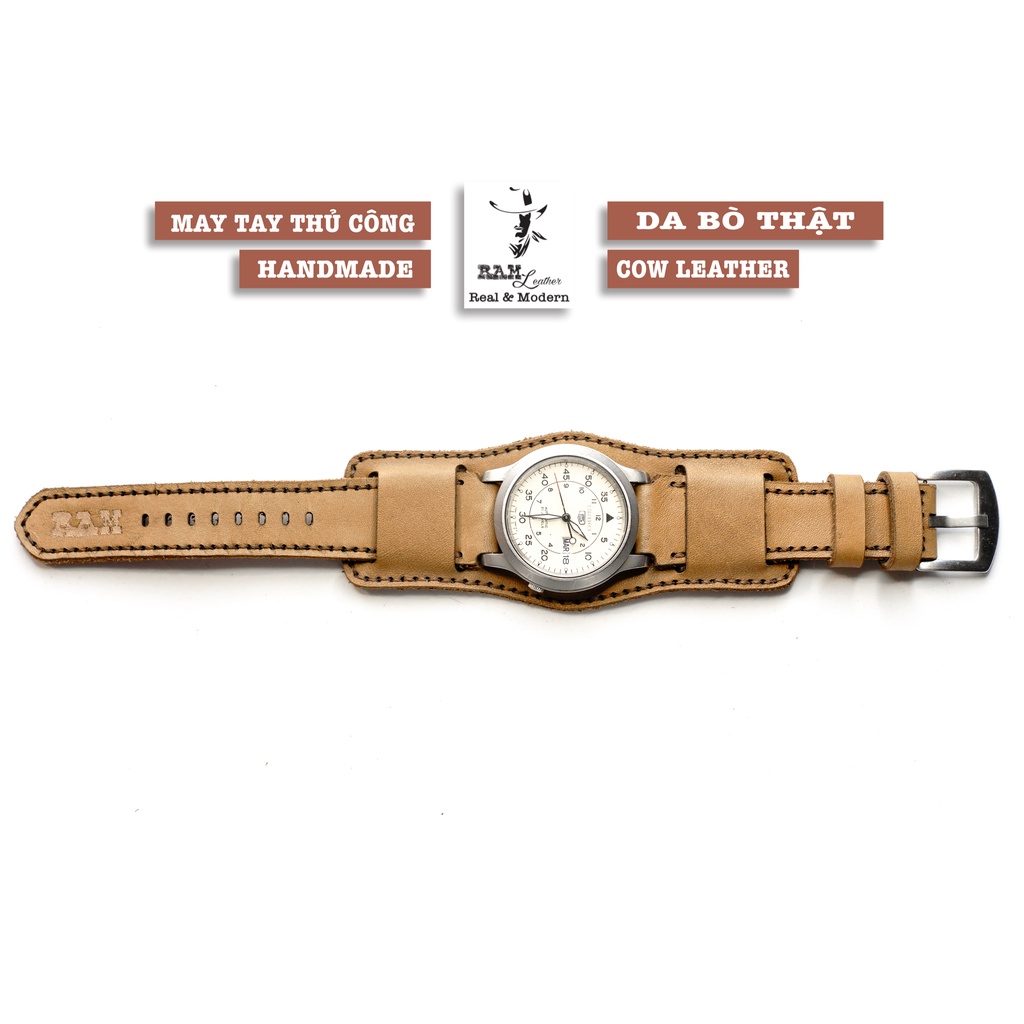 Tấm lót Dây đồng hồ RAM Leather vintage bundstrap b2 vàng sữa cao cấp