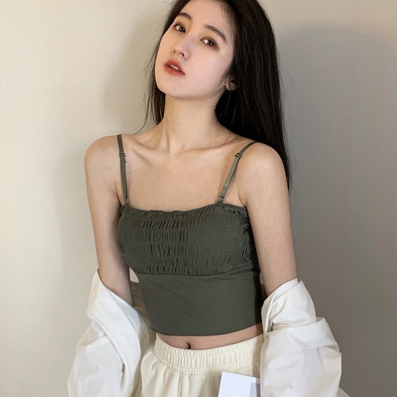 Áo 2 dây có mút đệm thiết kế nhún bèo ngực thời trang nữ quyến rũ