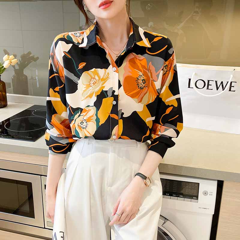 Áo Sơ Mi chiffon Tay Dài In Họa Tiết Thời Trang Mùa Xuân Mới Cho Nữ