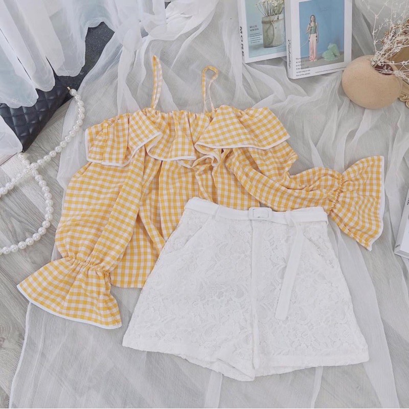 ✨SET ÁO BẸT VAI CARO + SHORT