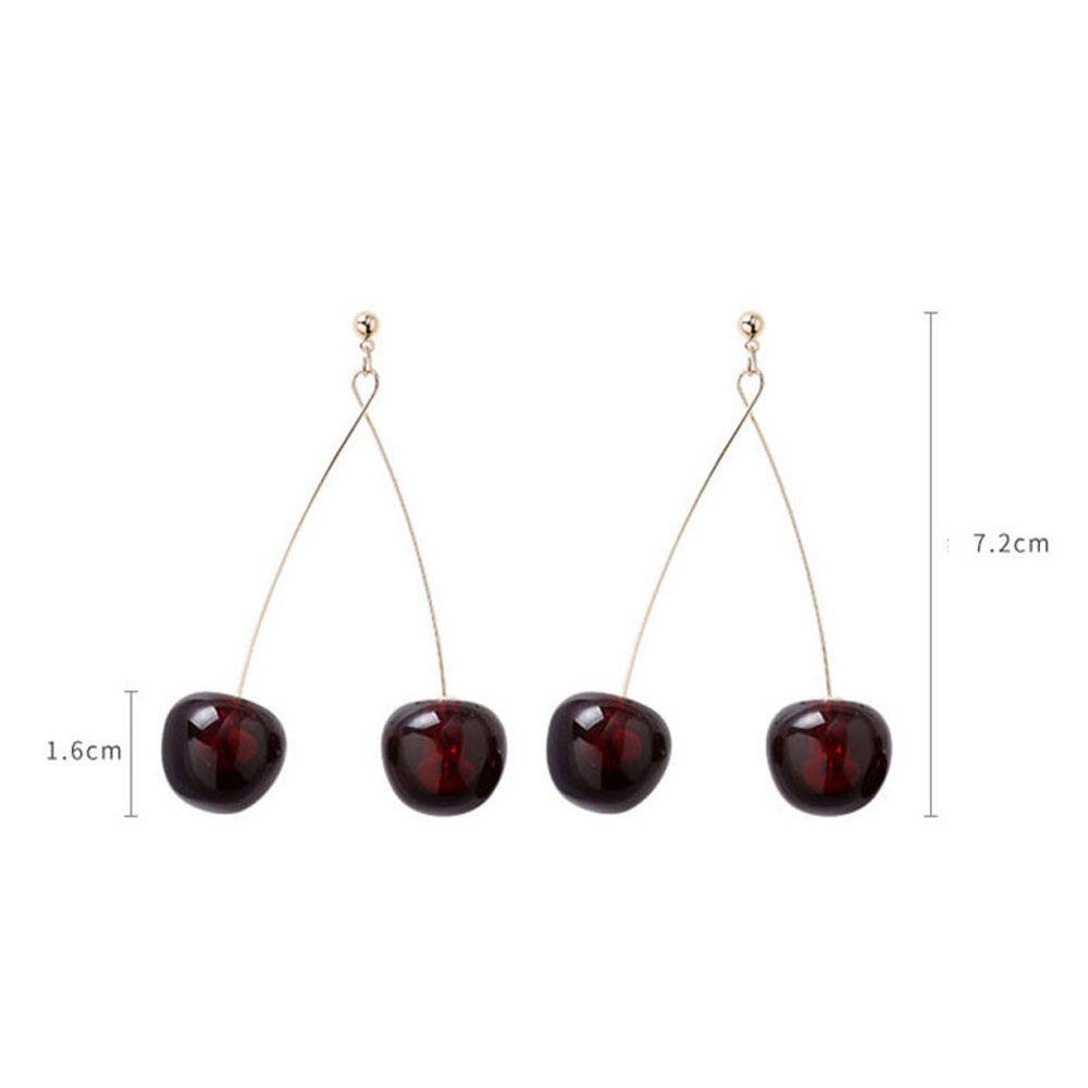 USNOW 1 Đôi Bông Tai Dáng Dài Hình Trái Cherry Đỏ Thời Trang Cho Nữ
