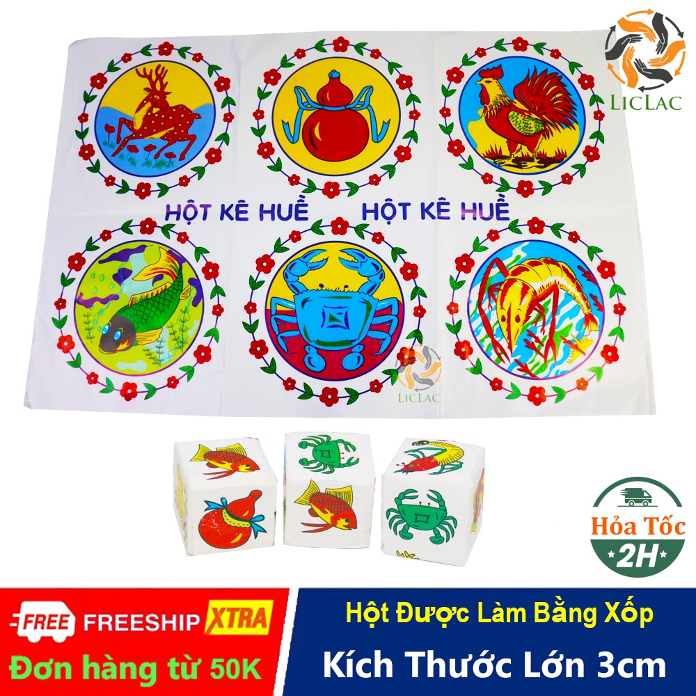 Bộ Bầu Cua Tôm Cá (Hột Xốp) hàng Việt Nam gồm bàn giấy và 3 xúc xắc, Đồ chơi dân gian Boardgame - LICLAC