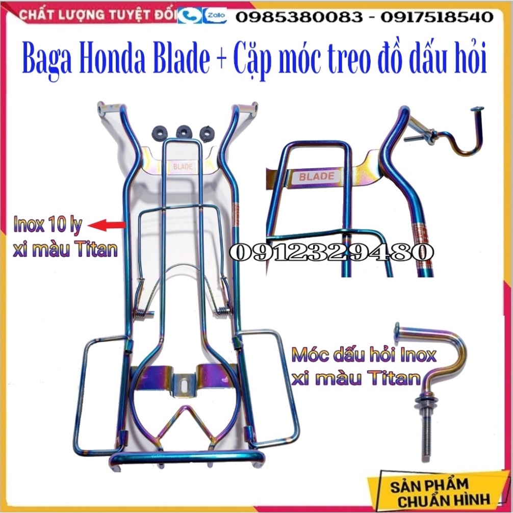 [Baga giữa Blade] Baga Giữa Inox 10 Ly Cao Cấp Xi Màu TiTan Gắn Honda Blade 110 Kết Hợp Cặp Móc Treo Đồ Inox Xi Màu Tita