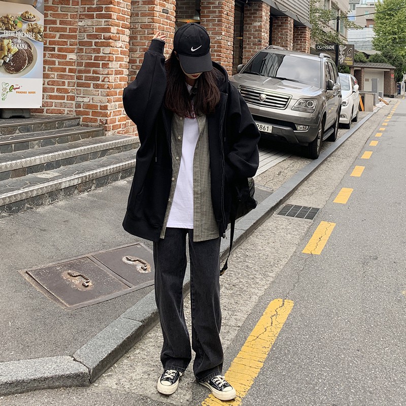 Áo khoác mũ trùm giả hai lớp dáng rộng dài tay phối khóa kéo có túi lớn thời trang Hàn Quốc cho nam M-5XL | BigBuy360 - bigbuy360.vn
