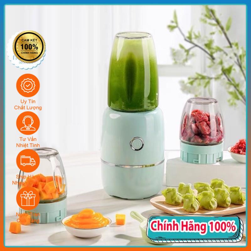 Máy xay đa năng, Máy xay mini xay thịt, cá, tôm, trái cây 3 cối thuỷ tinh xay nhanh, min nội địa Trung cho bé ăn dặm