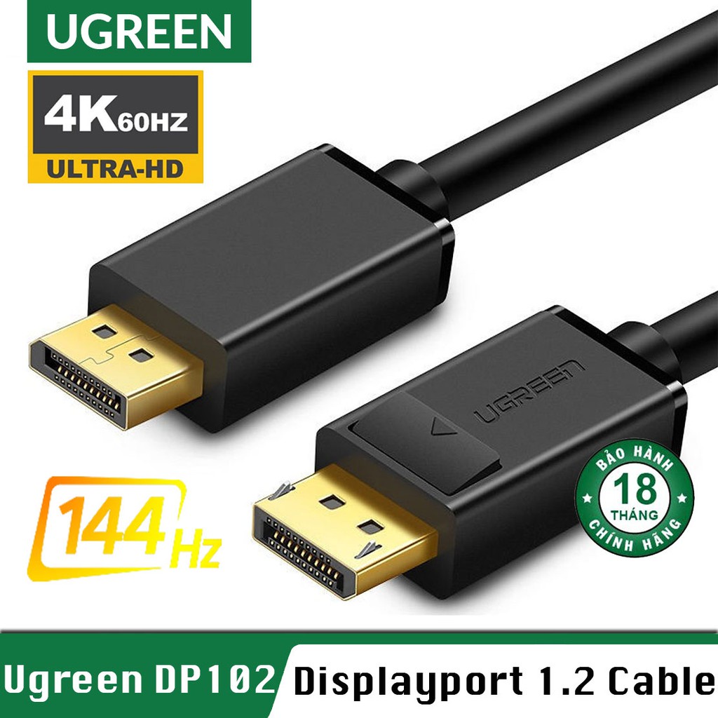 Dây DisplayPort 2 Đầu Đực Ugreen DP102 10245 10244 10211 10212 10213 Support 4K@60Hz Chính Hãng