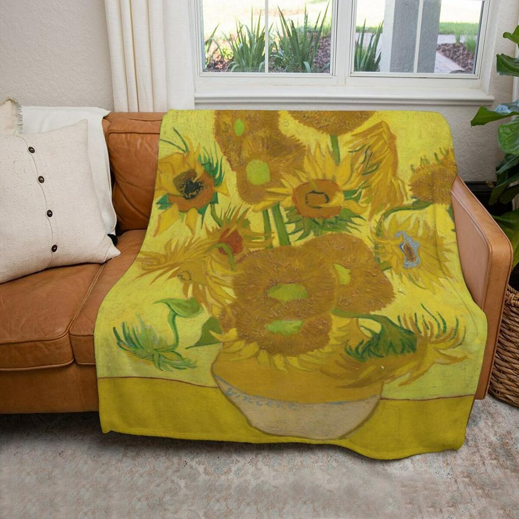 Chăn Lông Cừu Mềm Mại Giữ Ấm Mùa Đông In Hình Hoa Hướng Dương Của Van Gogh