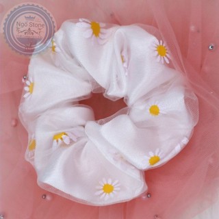Cột Tóc Vải Scrunchies Hoa Cúc 2 Lớp
