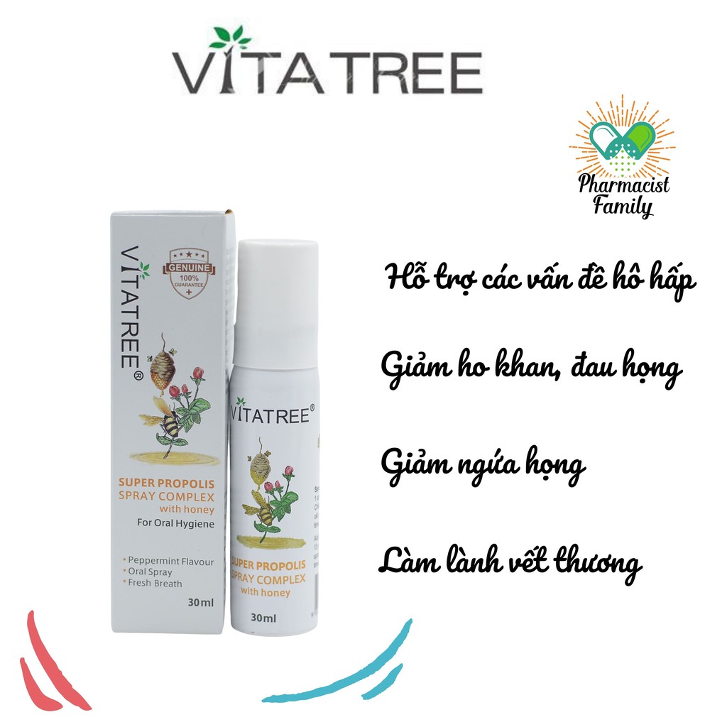 Chai Xịt Keo Ong Vitatree  - Giảm Đau Họng - 30ml - Mẫu mới 2021