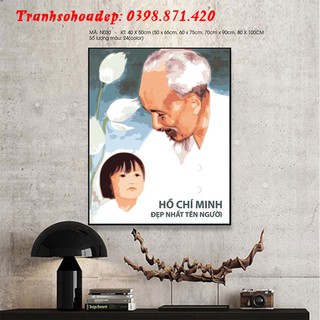 Tranh Sơn Dầu Số Hóa Bé Và Bác Hồ Vô Cùng Ý Nghĩa Đã Căng Khung Sẵn