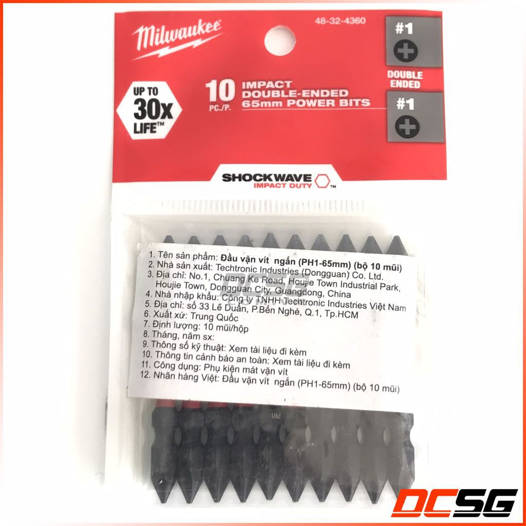 Mũi vít bake 2 đầu PH3x65mm Milwaukee 48-32-4362 (1 mũi)