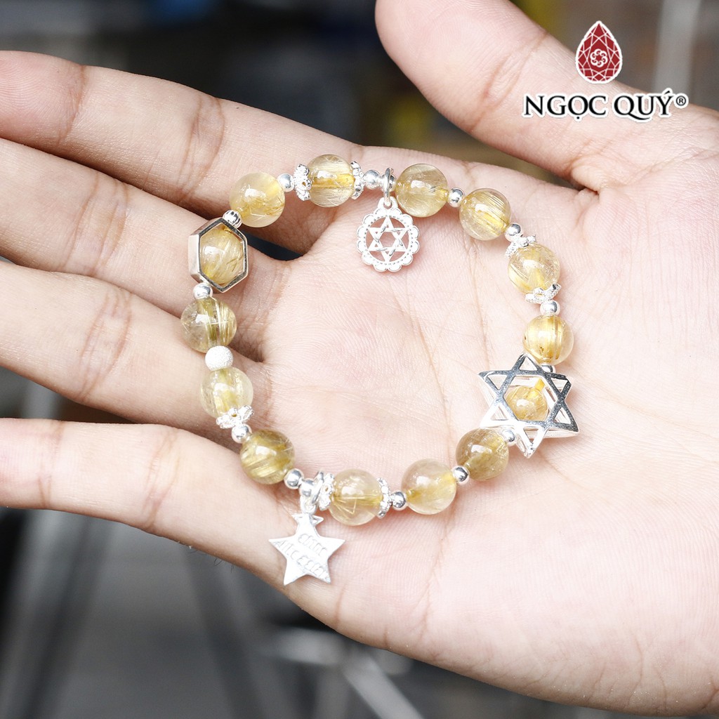Vòng tay TA tóc vàng phối charm ngôi sao hạt 8mm - Ngọc Quý