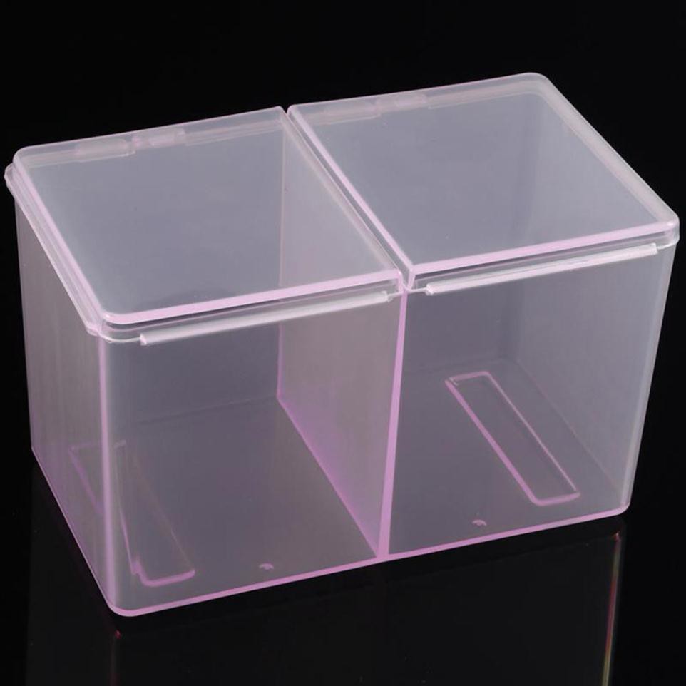 Hộp nhựa 2 ngăn trong suốt đựng bông tẩy trang/tăm bông có nắp đậy