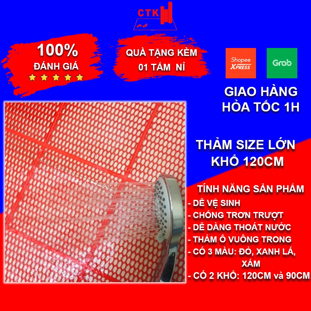 Thảm nhựa trải sàn chống trơn, thảm lót sàn nhà tắm hoa văn ô vuông trong 90x 50cm