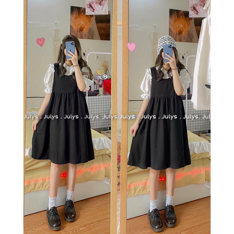 SET áo tay bồng kèm yếm babydoll ulzzang (ảnh thật shop chụp kèm video)