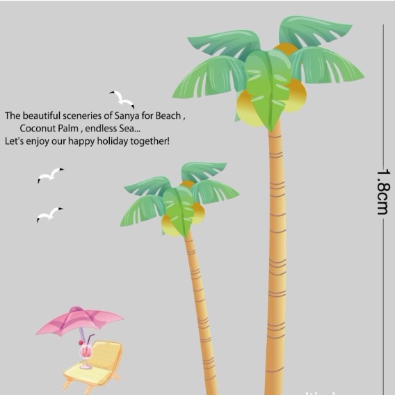 Decal trang trí tường - Cây Dừa hoạt hình xinh cho bé ( size lớn 2 tấm )