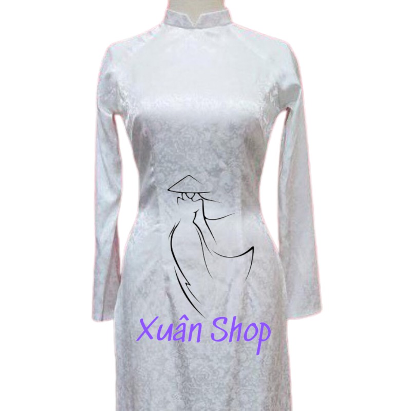 Áo dài truyền thống gấm tơ dệt hoa văn đẹp may sẵn
