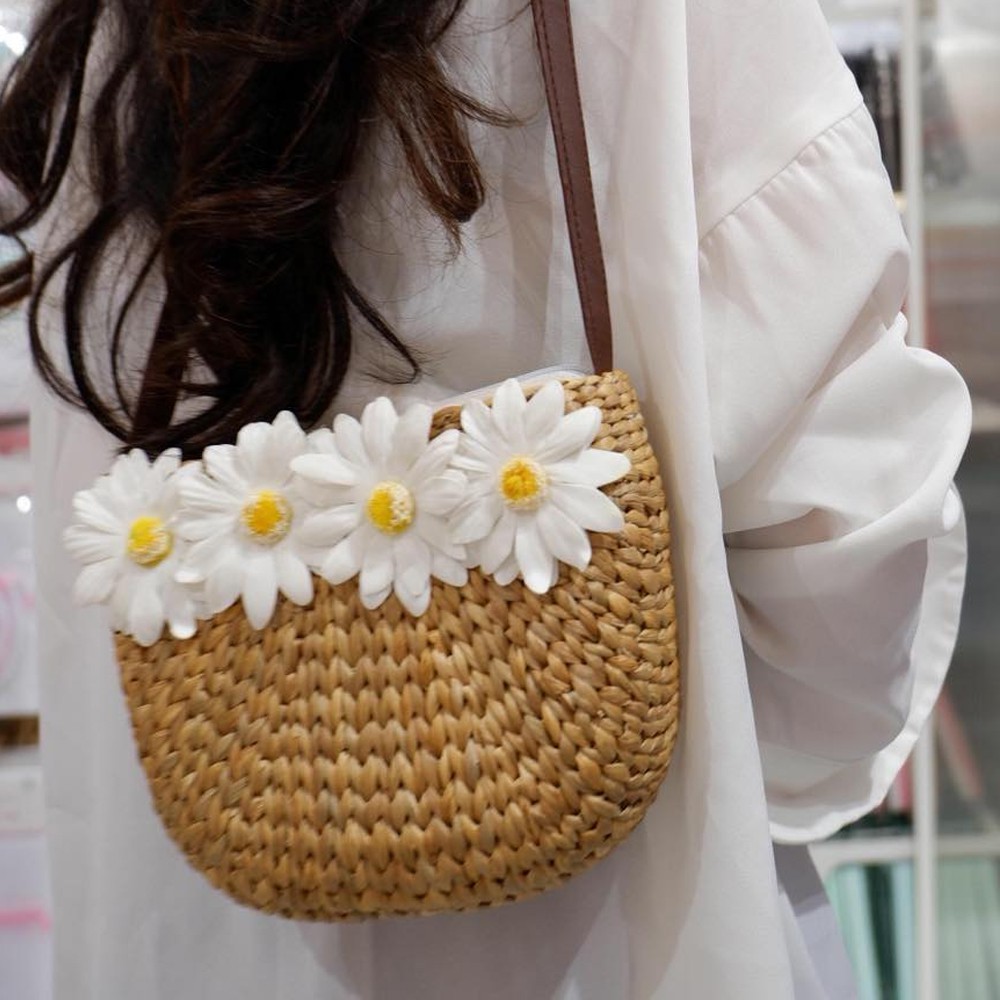Combo Túi cói hoa cúc vintage + 1 đôi hoa cài tóc | BigBuy360 - bigbuy360.vn
