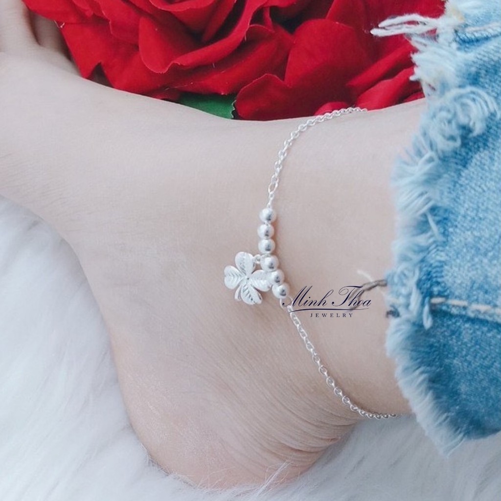 Lắc chân, lắc tay nữ bạc đẹp, vòng đeo tay, chân  cỏ 4 lá trang sức bạc ta Minh Thoa JEWELRY