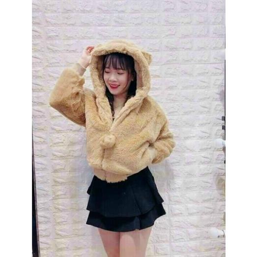 Áo khoác lông nữ, áo khoác nữ tai gấu lông mềm mượt mặc là ấm thời trang thu đông hàng quảng châu cao cấp | BigBuy360 - bigbuy360.vn