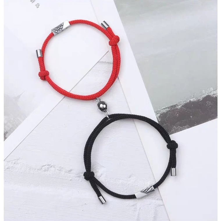 Vòng Tay Dây Bện Màu Đen Và Đỏ Khóa Nam Châm Thời Trang Cho Cặp Đôi