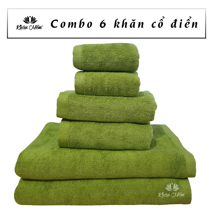 Bộ Combo 6 Khăn Cao Cấp Khăn Mềm Cổ Điển 100% Cotton, Không Ra Màu, Không Xổ Lông, Thấm Hút Nước Siêu Tốt