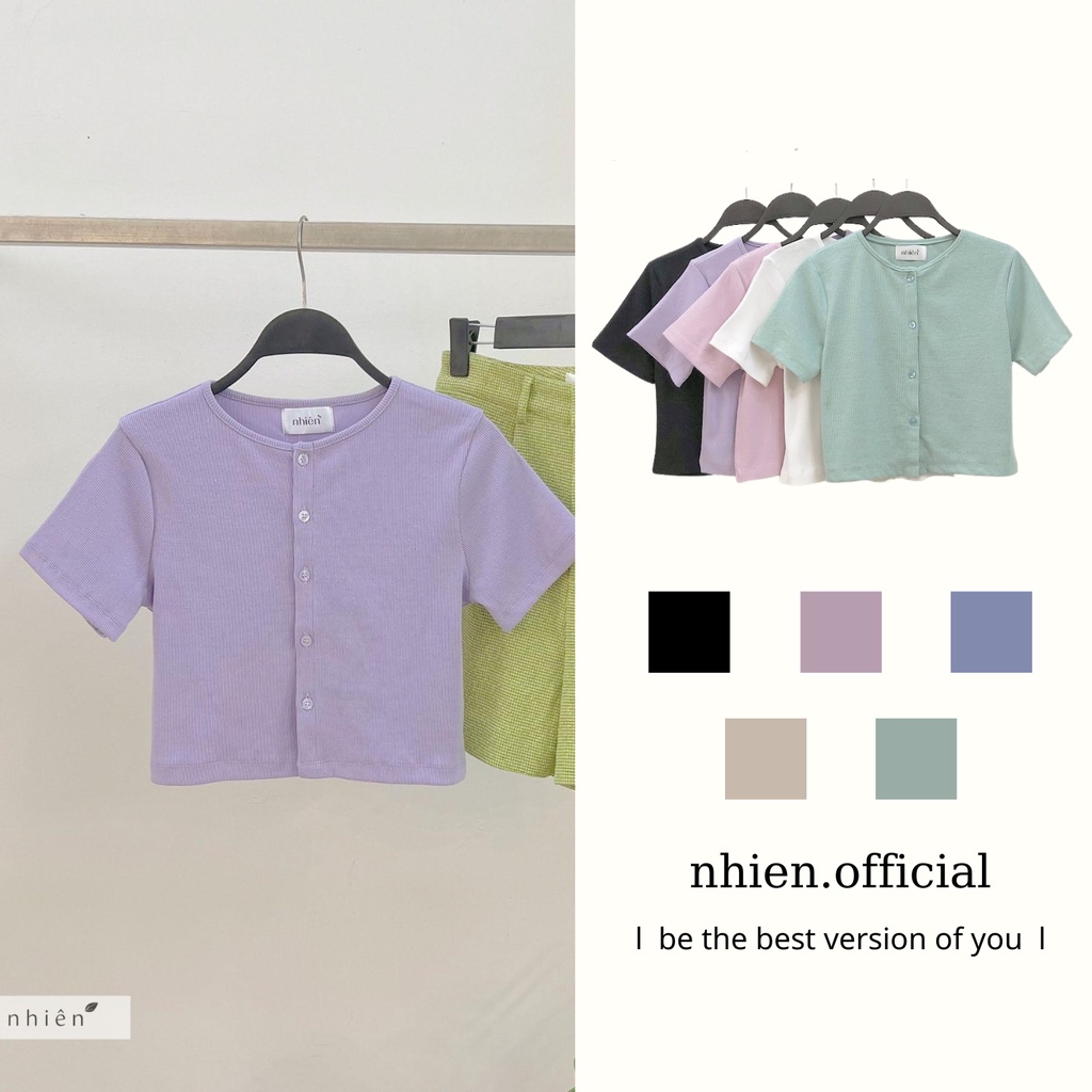 Áo thun tay ngắn cổ tròn phối nút basic nhiennhienvintage BT111