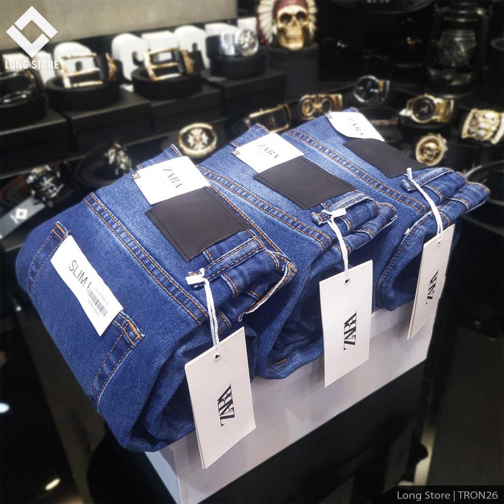 Quần jean nam trơn ZA.RA dáng ôm màu xanh bạc đậm, chất vải bò cotton spandex co giãn 4 chiều [Có Big Size] Tron26 | BigBuy360 - bigbuy360.vn