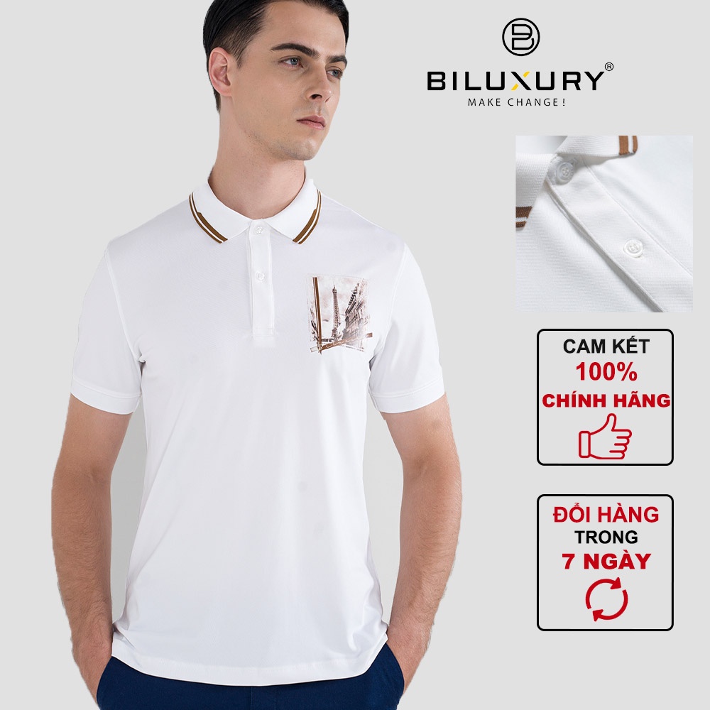 Áo polo nam trắng Biluxury thun cổ bẻ vải coolmax siêu nhẹ thoáng mát 4APCH013TRK